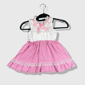 Disney Winnie the Pooh Dress Toddler 3T Pink White Lace Vintage 80s Cottagecore